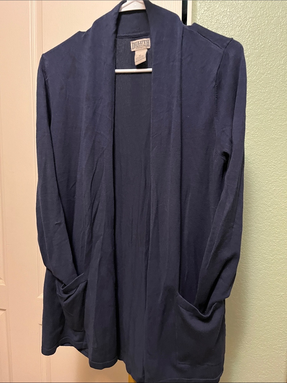 Duluth Trading Co Navy Open-Front Knit Cardigan Sz Medium Womens